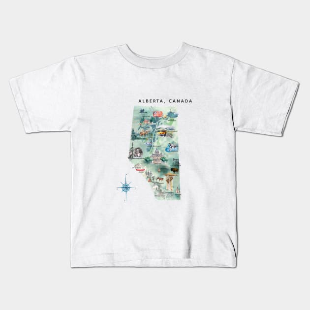 Illustrated Alberta, Canada Map Kids T-Shirt by crazycanonmom